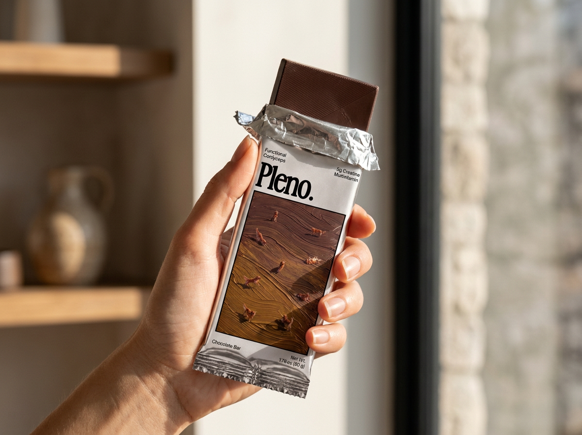Person walking through a sunlit city street holding a silver foil-wrapped Goldie bar